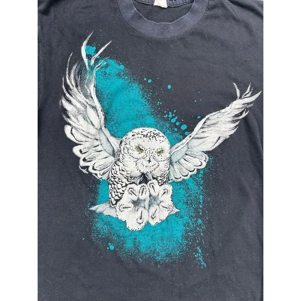 Vintage African Lion Safari Owl Graphic T-Shirt Cambridge Canada Black Tee Large - Picture 2 of 6